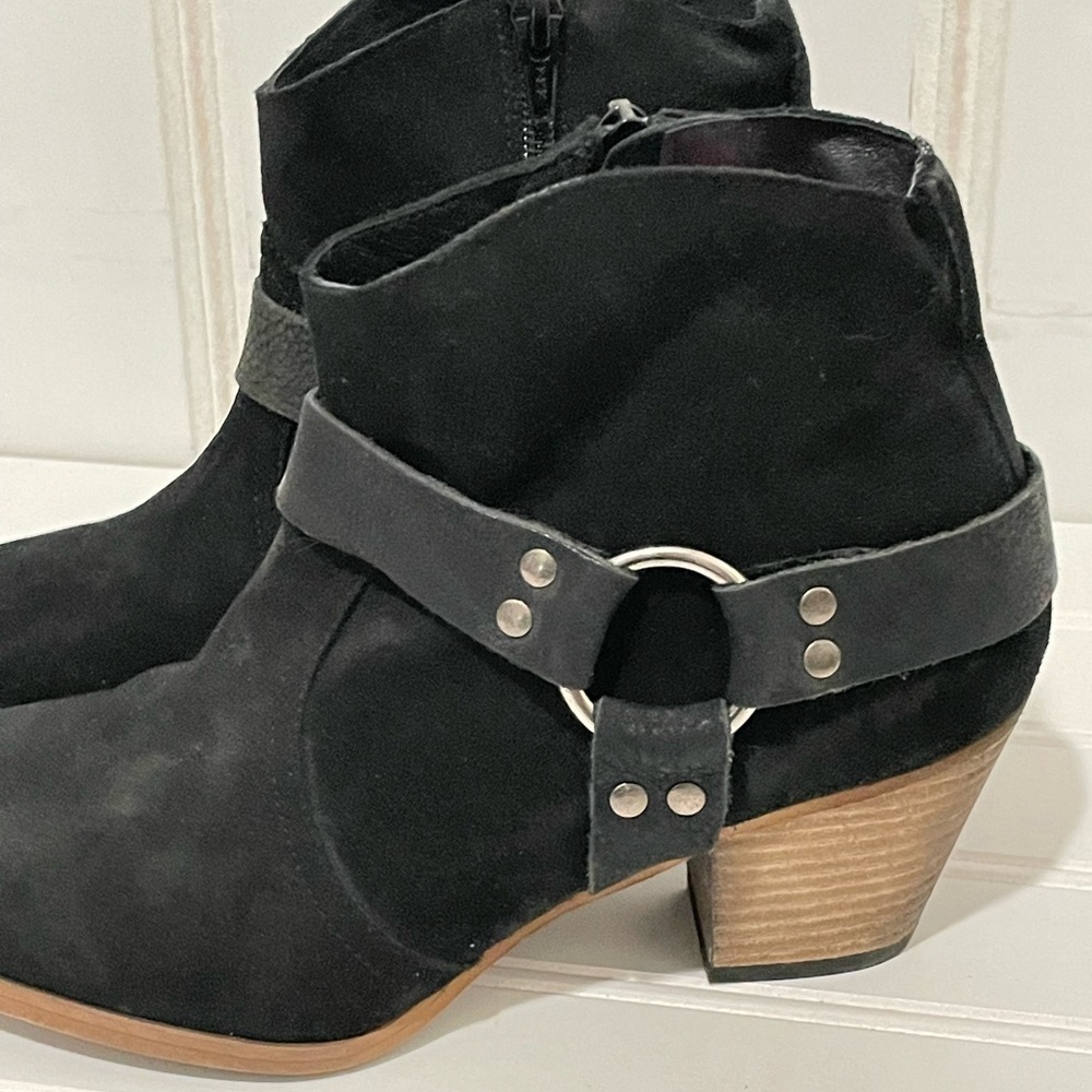 Firth Black suede ankle harness strap booties 625 - Picture 3 of 11